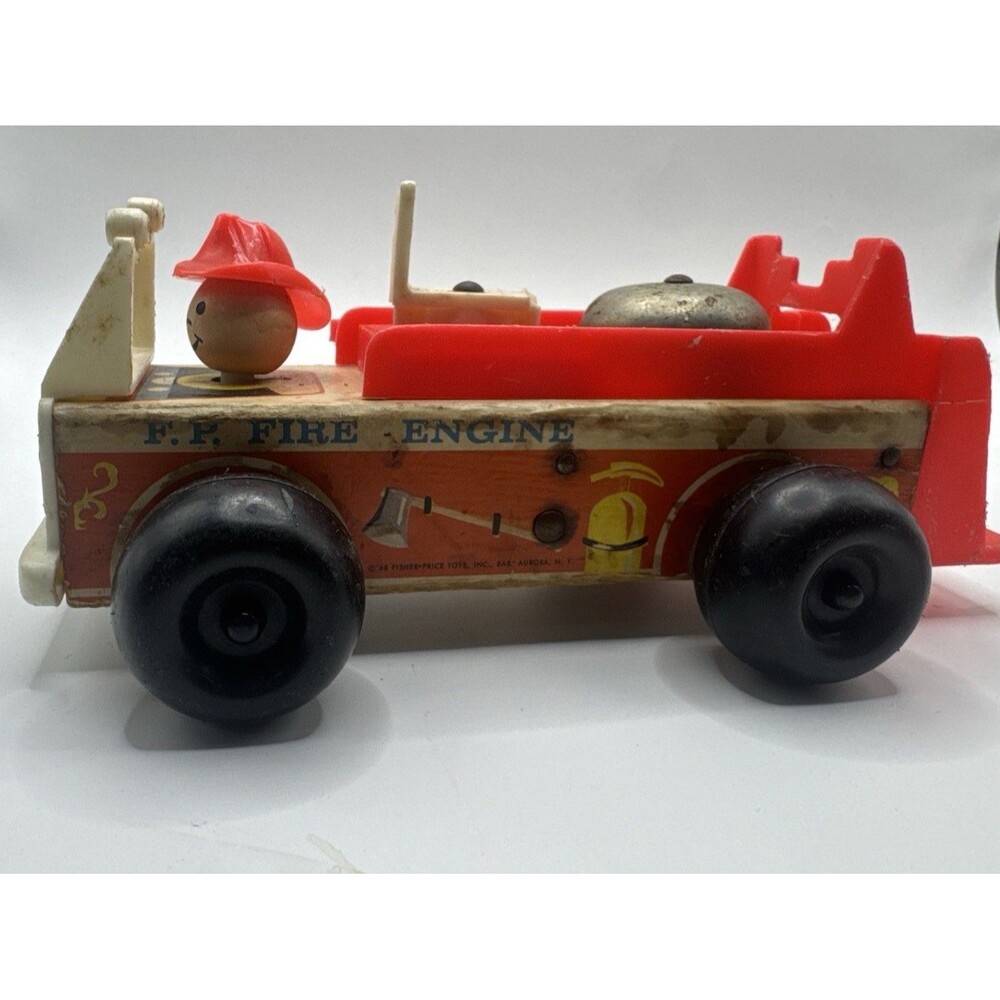 Fisher Price Little People Fire Truck Engine 720 Wood Toy With Bell Vintage 1968